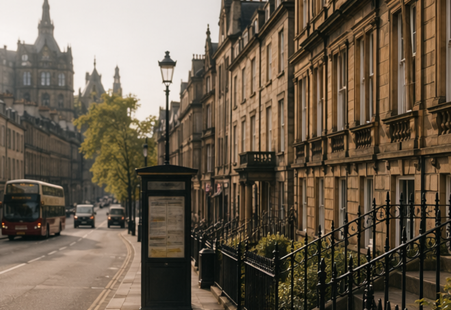 Central Edinburgh street near transport links