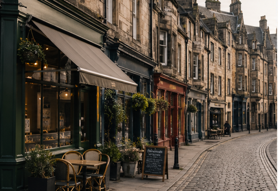 Central Edinburgh streets with historic sandstone buildings